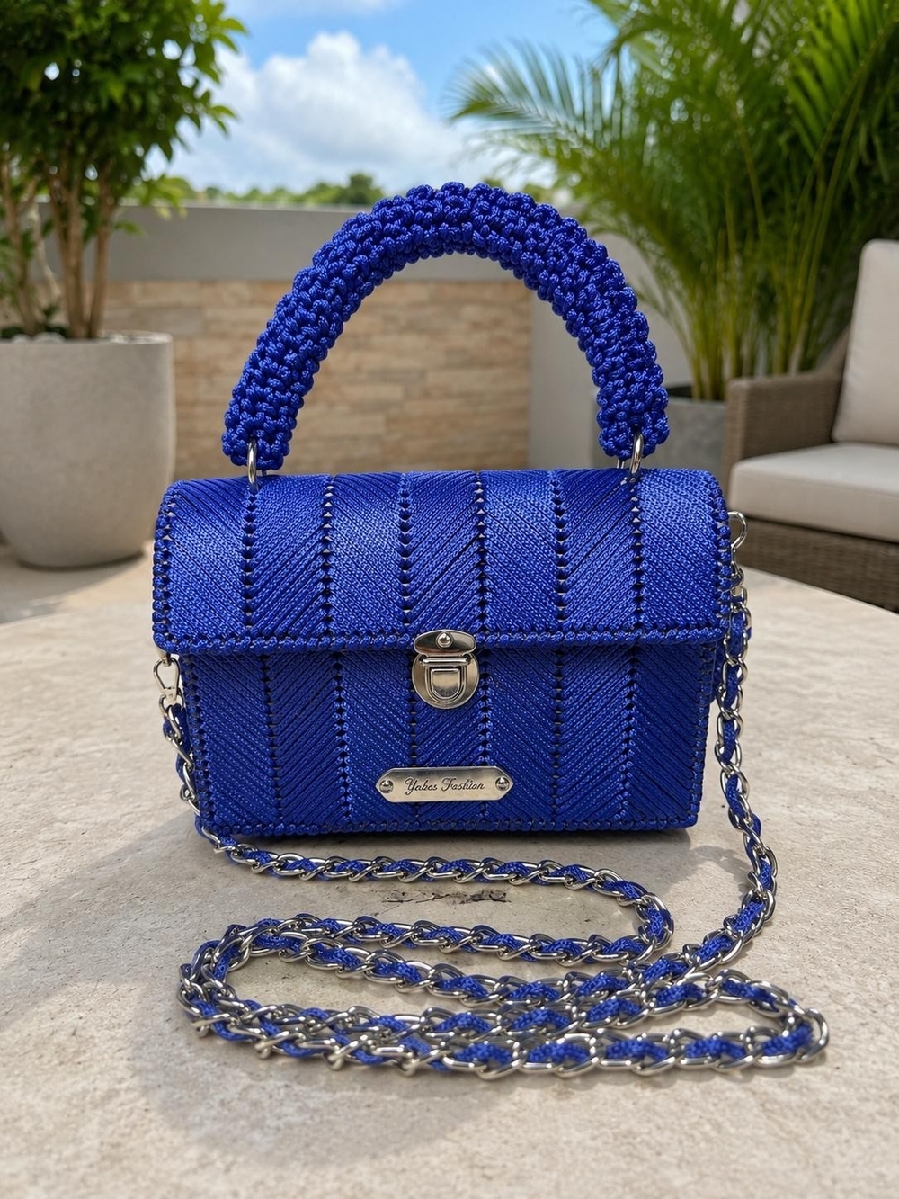 Blue Handwoven Top-Handle Bag by
